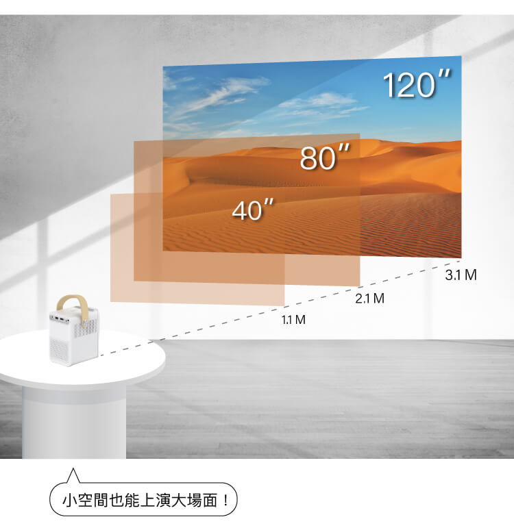 大畫面，最高可達120吋。